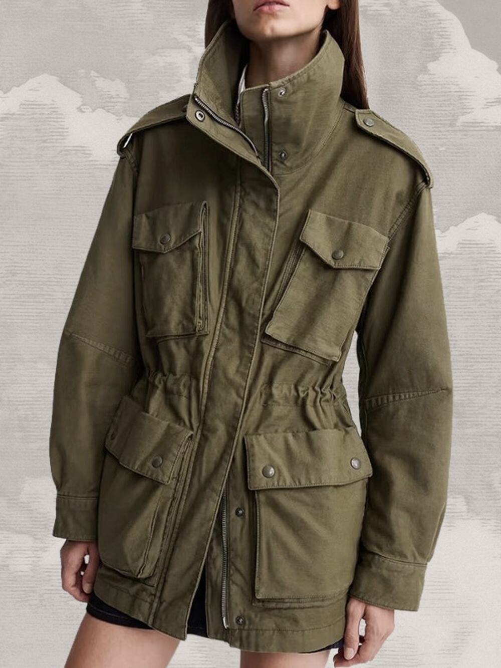 GAP × A.P.C. Oversized Utility Jacket Drab Green Cargo Funnel Neck